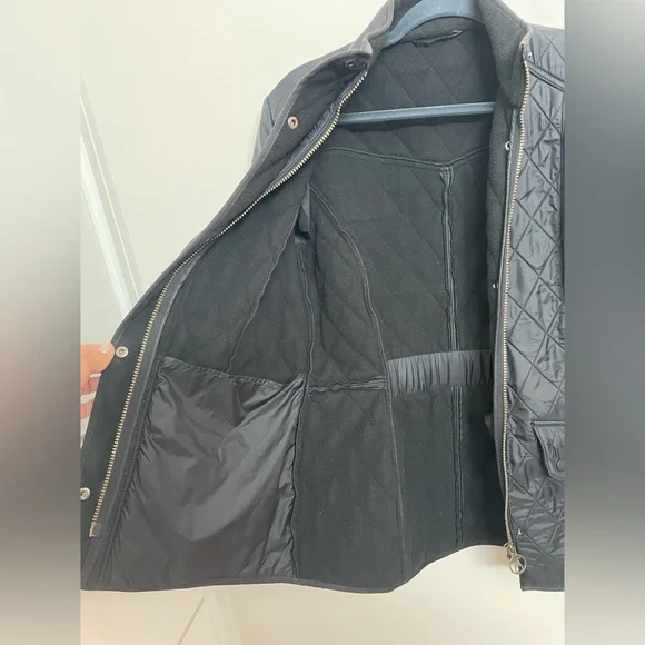 Women's Barbour Cavalry Black Polarquilt Quilted Jacket size 10 M/L Zip Pockets - Picture 4 of 14